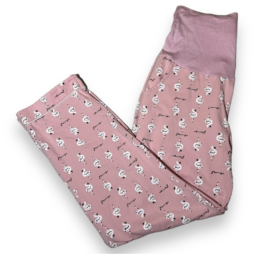 A.M.C.S Women’s Maternity Pajamas Pink Flamingo Print Size Medium